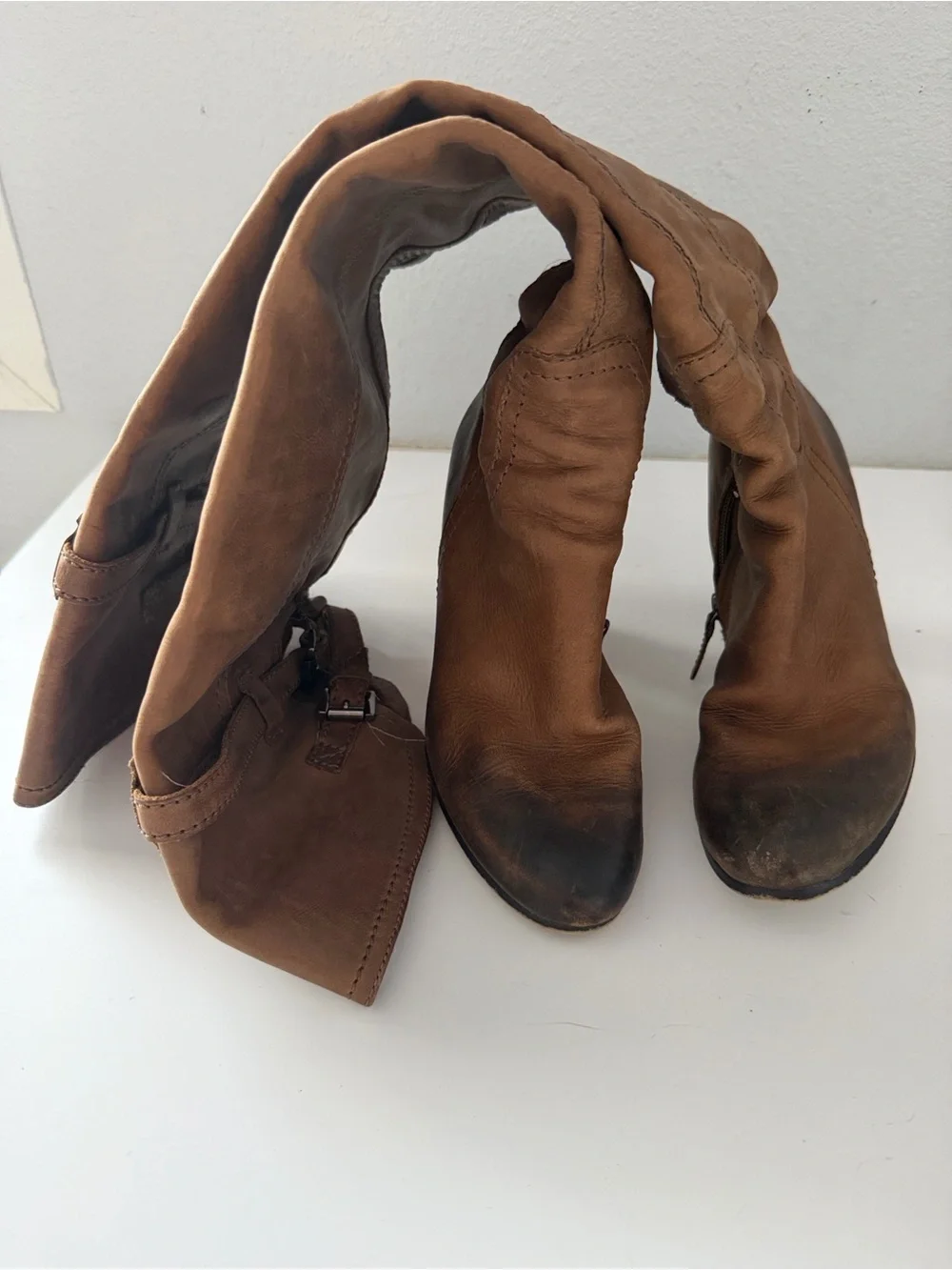 Sam Edelman Sutton Brown Over-the-Knee Leather Heeled Boots